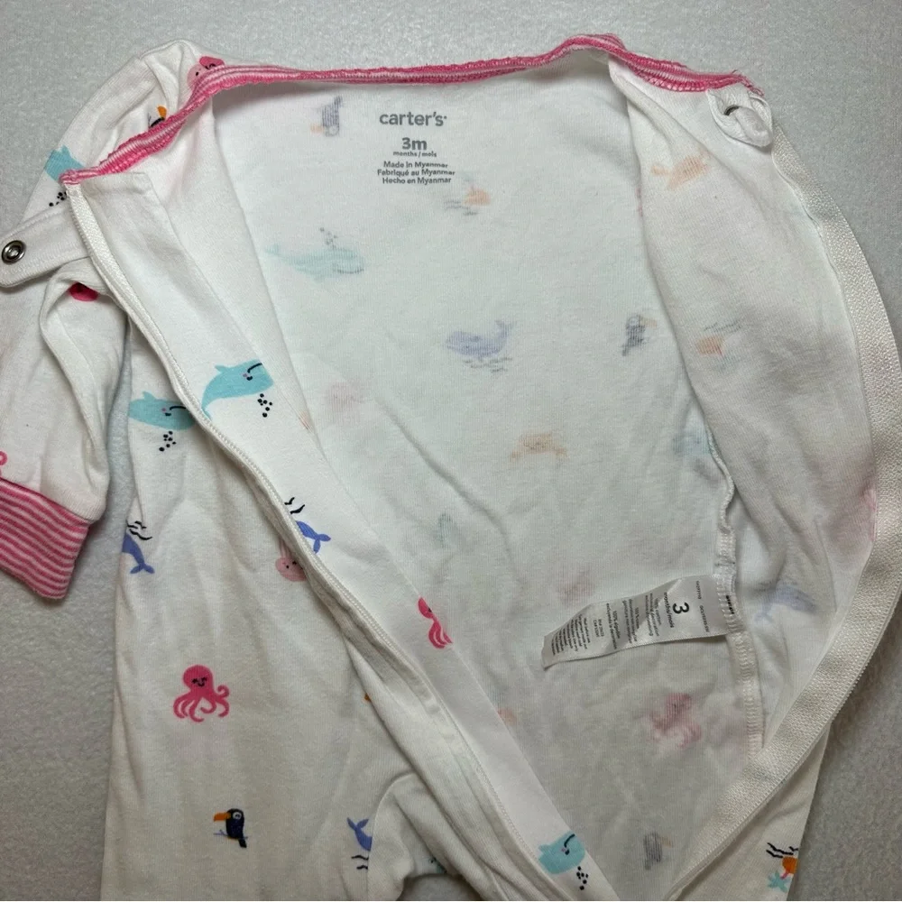 Carters Sleepers Bundle of 3 Baby Zip-Up Animal Lover Soft Cozy Cotton Fleece PJ